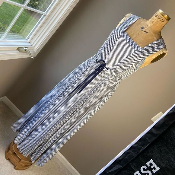 Maeve Anthropologie Darcy Striped Maxi dress with Bow SZ 10 - Picture 10 of 13